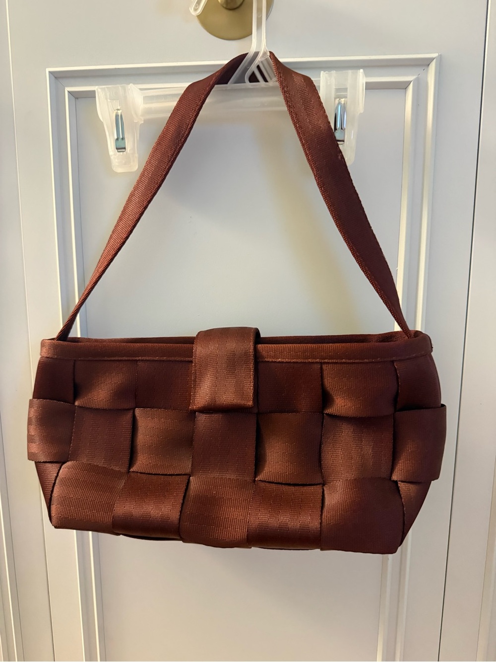 Harvey’s Woven Satin Shoulder Bag in burnt Orange